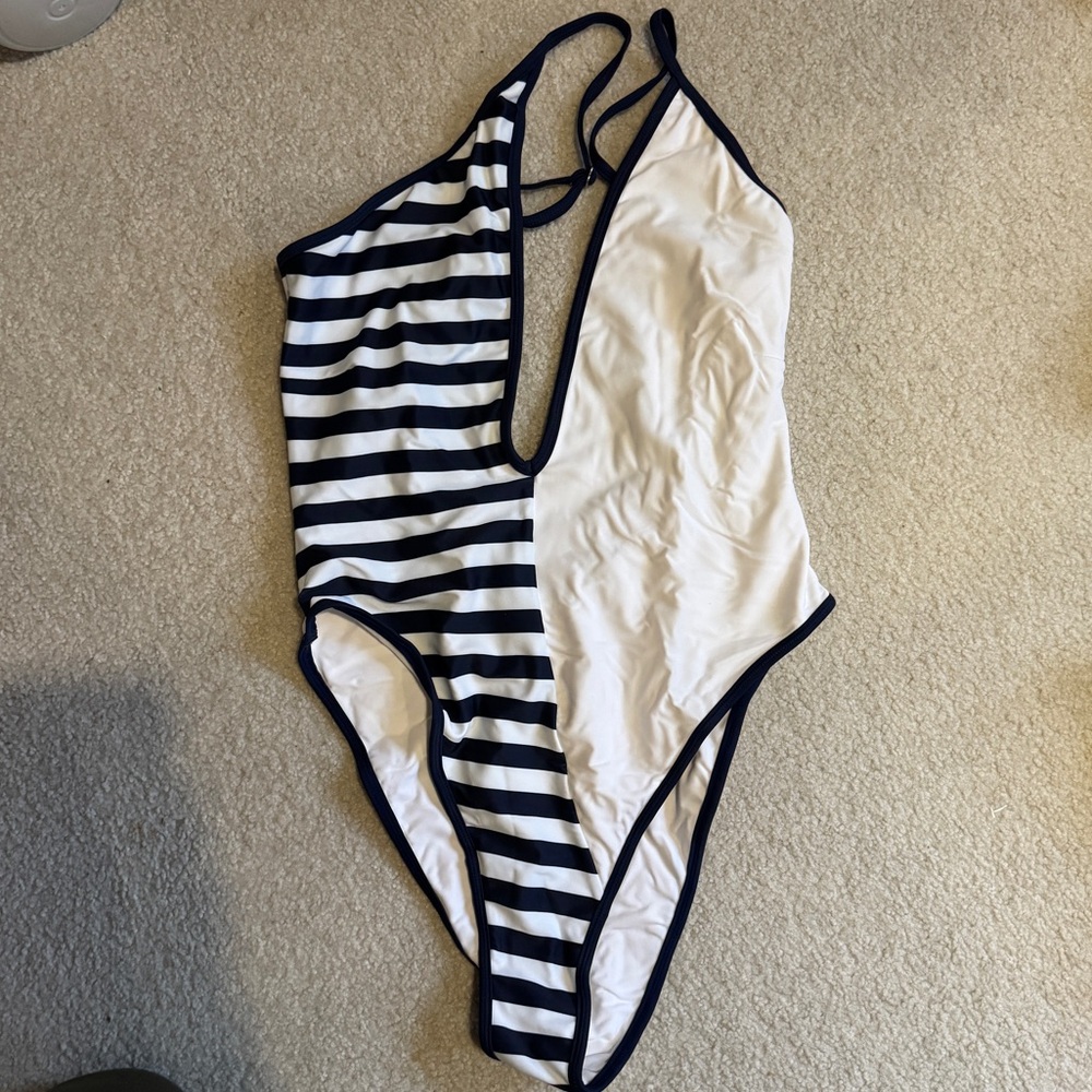 Lover and Friends Valora one piece bathing suit in Blue and White stripe - med.